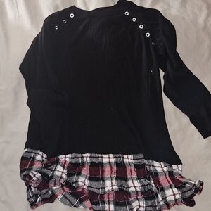 Torrid Black Sweater with Red Plaid Hem